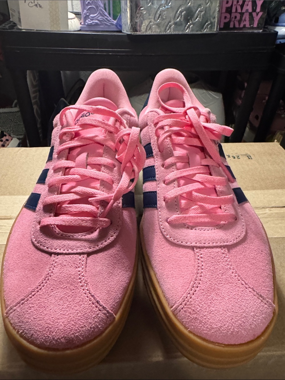 adidas Pink Suede Sneakers with Navy Stripes